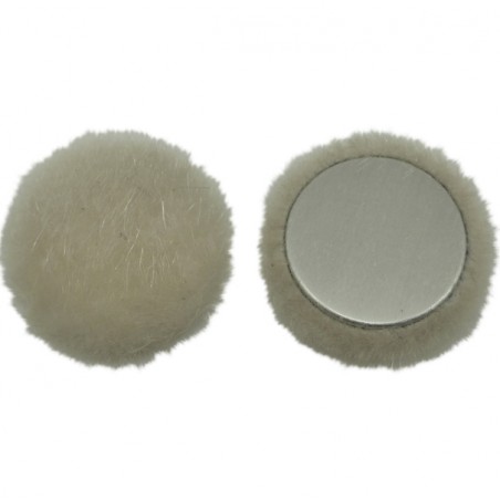 Coppia di cabochons in pelo sintetico color bianco con retro piatto metallico argentato 25 mm, una coppia