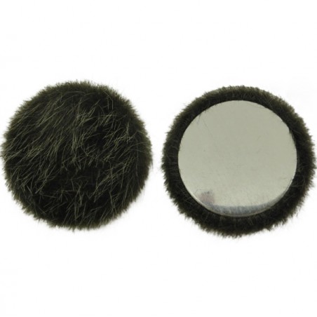 Coppia di cabochons in pelo sintetico color kaki con retro piatto metallico argentato 25 mm, una coppia