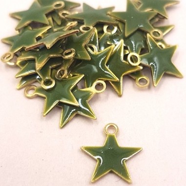 Charm stellina dorata verde militare con...