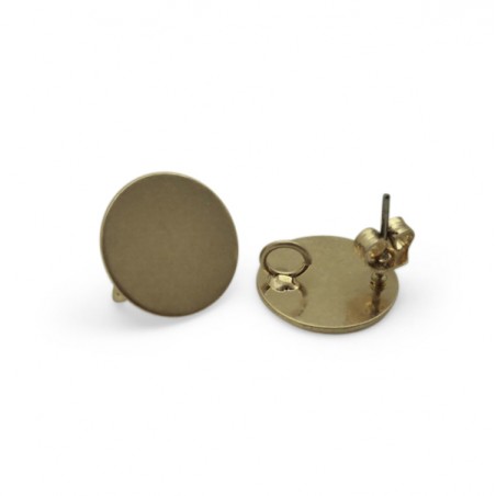 Orecchino chiodo tondo piatto dorato 14 mm, una coppia