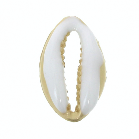 Charm conchiglia dorato matt smaltato bianco 17x10 mm, x 1