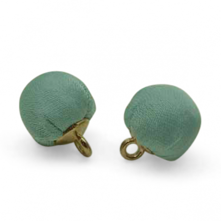 Ponpon in satin con anellino dorato azzurro chiaro 10mm, x 1
