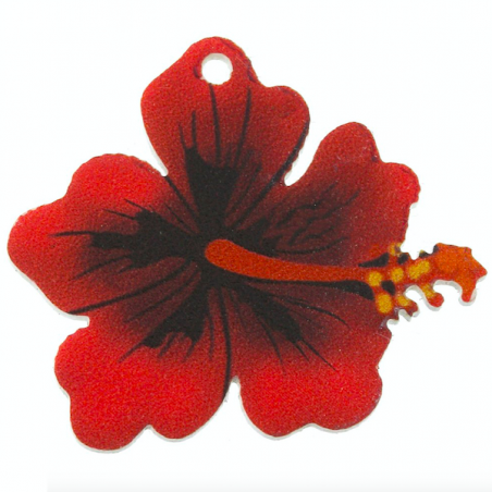 Charm in plexiglass fiore di ibiscus rosso con retro bianco 25x30 mm, x 1