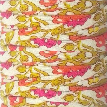 Nastro cucito Liberty sfondo bianco con fiori e foglie verdi oliva 4 mm, x 50 cm