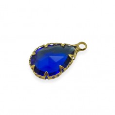 Charm dorato con vetro sfaccettato royal Blue 18,5x10,8 mm