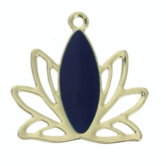 Charm dorato fiore di loto con smatatura centrale blu...