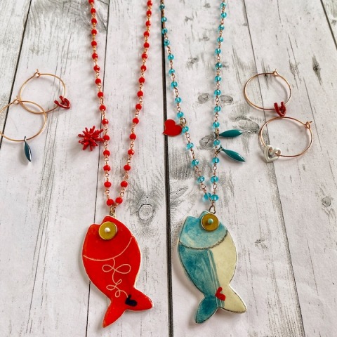 Collana Rosario con pesce in ceramica "Occhi da Triglia" 